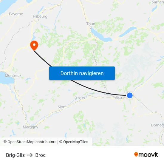 Brig-Glis to Broc map
