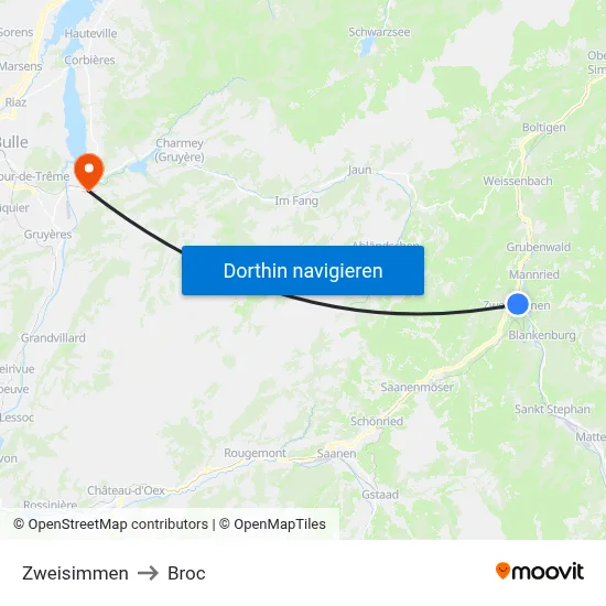 Zweisimmen to Broc map