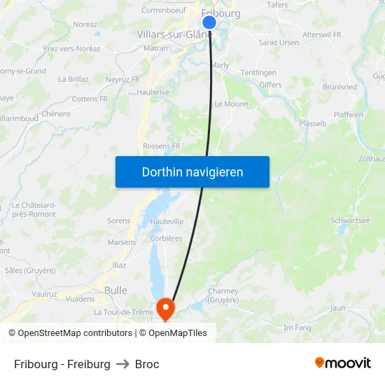 Fribourg - Freiburg to Broc map