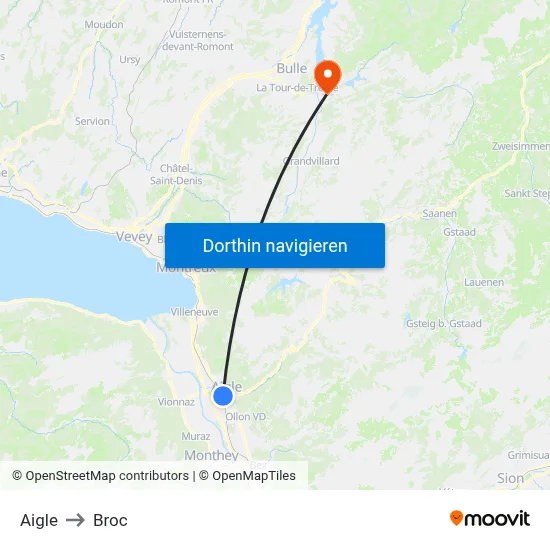 Aigle to Broc map