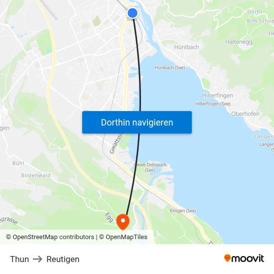 Thun to Reutigen map