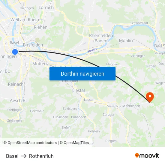 Basel to Rothenfluh map