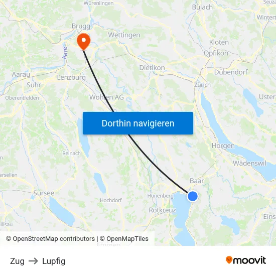 Zug to Lupfig map