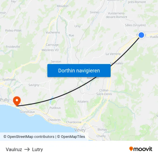 Vaulruz to Lutry map