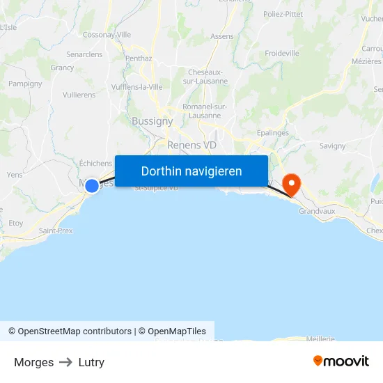 Morges to Lutry map