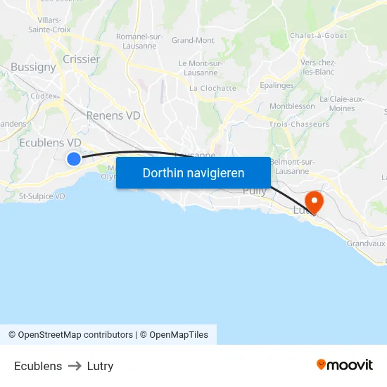Ecublens to Lutry map