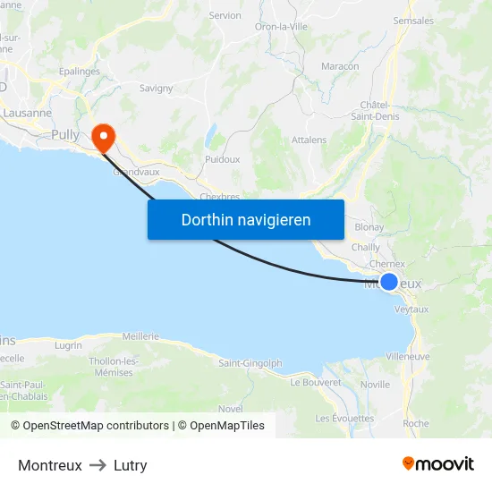 Montreux to Lutry map
