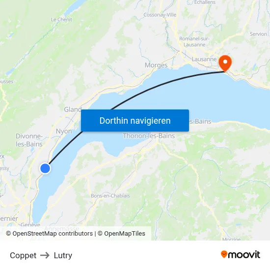 Coppet to Lutry map
