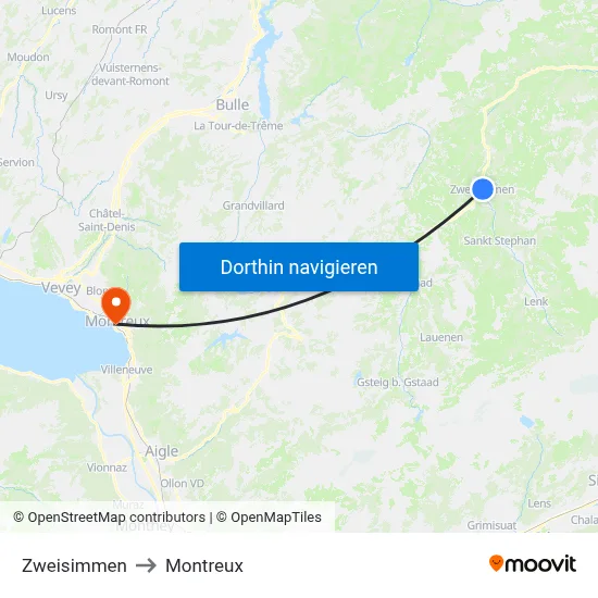 Zweisimmen to Montreux map