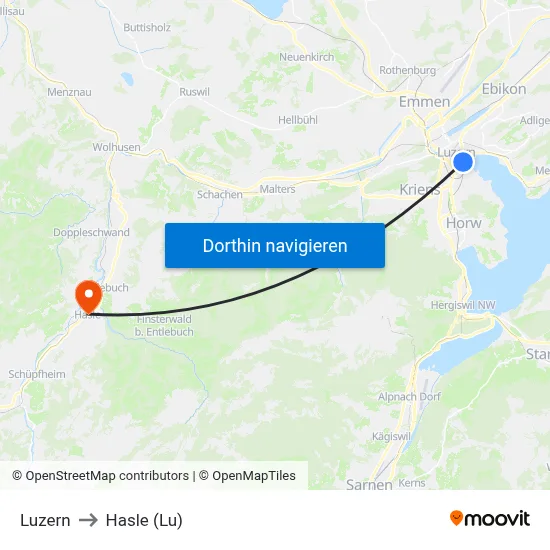 Luzern to Hasle (Lu) map