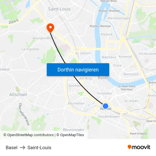 Basel to Saint-Louis map
