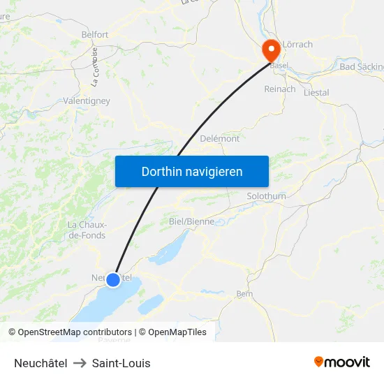 Neuchâtel to Saint-Louis map