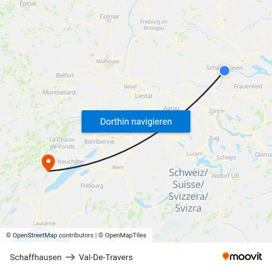 Schaffhausen to Val-De-Travers map