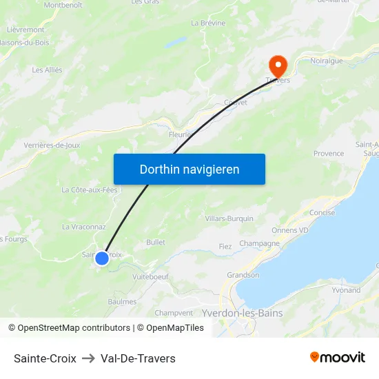 Sainte-Croix to Val-De-Travers map