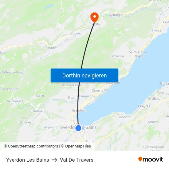 Yverdon-Les-Bains to Val-De-Travers map