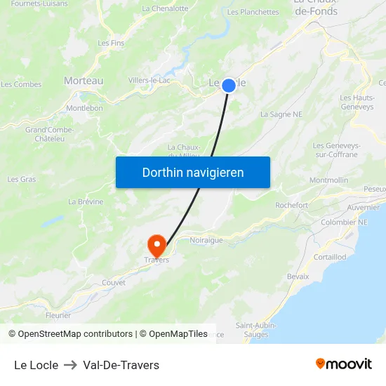 Le Locle to Val-De-Travers map