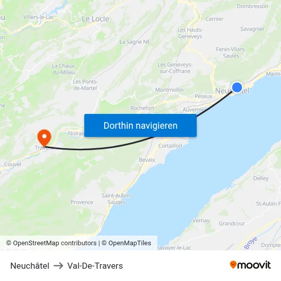 Neuchâtel to Val-De-Travers map