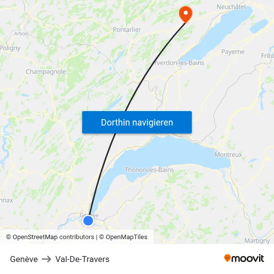 Genève to Val-De-Travers map