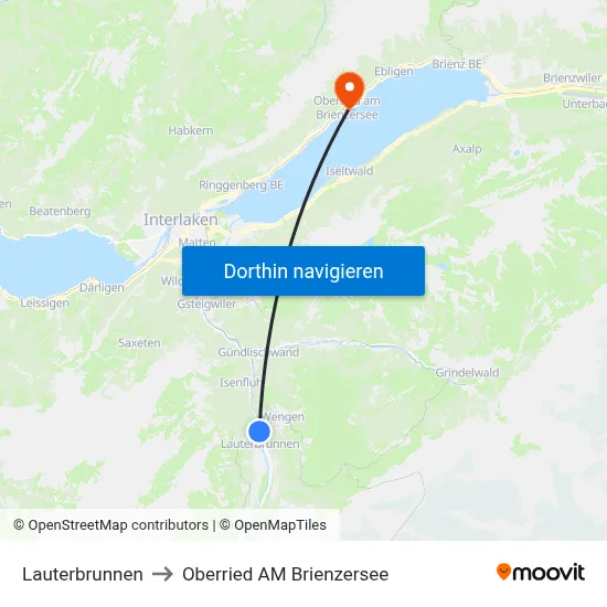 Lauterbrunnen to Oberried AM Brienzersee map