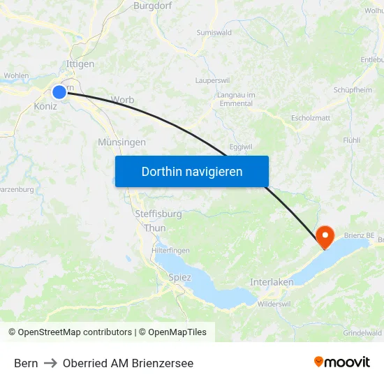 Bern to Oberried AM Brienzersee map