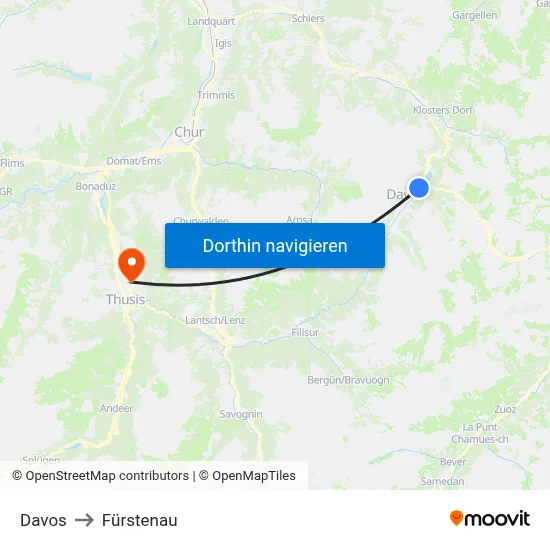 Davos to Fürstenau map