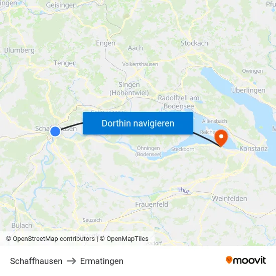 Schaffhausen to Ermatingen map