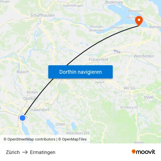 Zürich to Ermatingen map