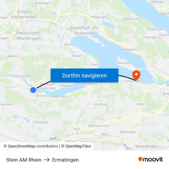 Stein AM Rhein to Ermatingen map