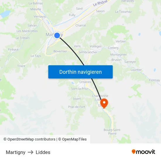 Martigny to Liddes map
