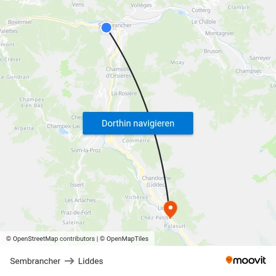 Sembrancher to Liddes map