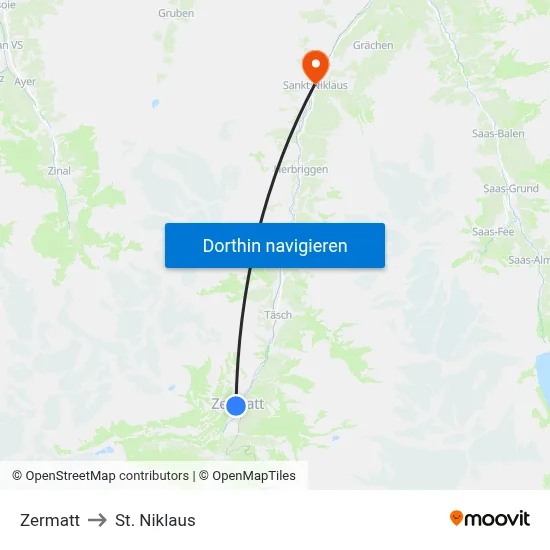 Zermatt to St. Niklaus map