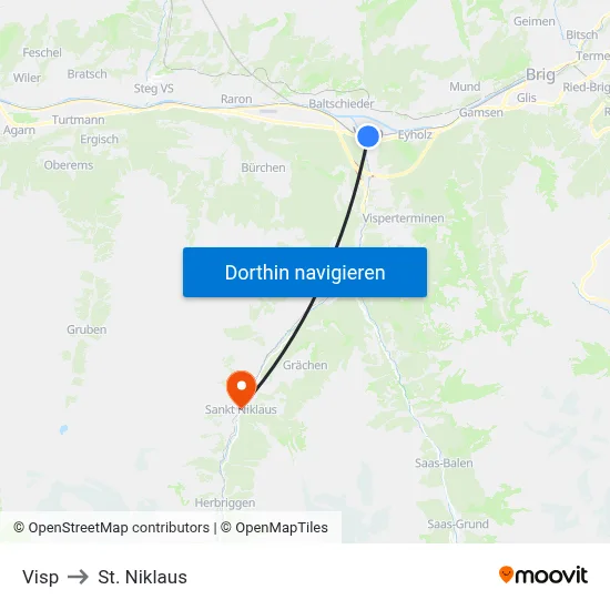 Visp to St. Niklaus map