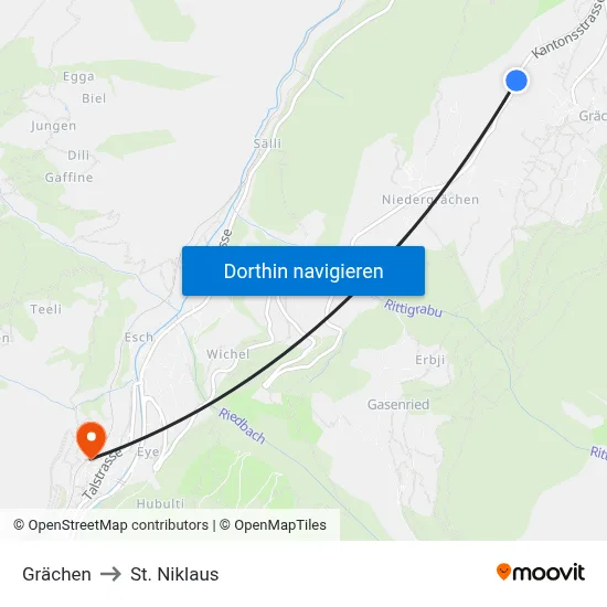 Grächen to St. Niklaus map