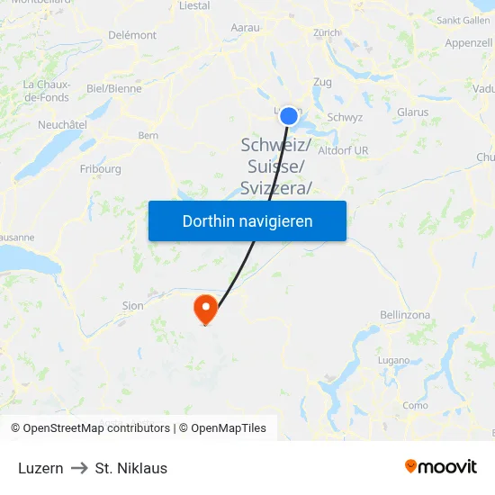 Luzern to St. Niklaus map