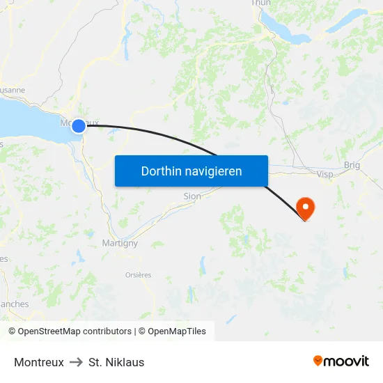 Montreux to St. Niklaus map