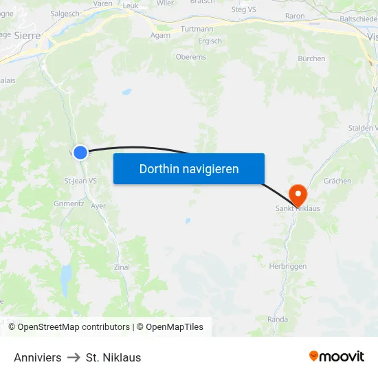 Anniviers to St. Niklaus map
