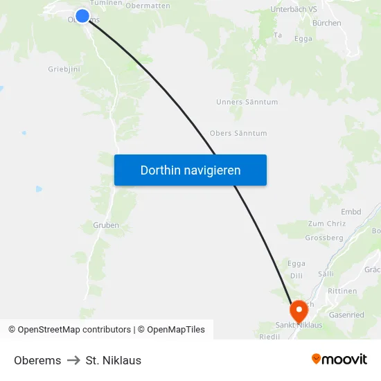 Oberems to St. Niklaus map