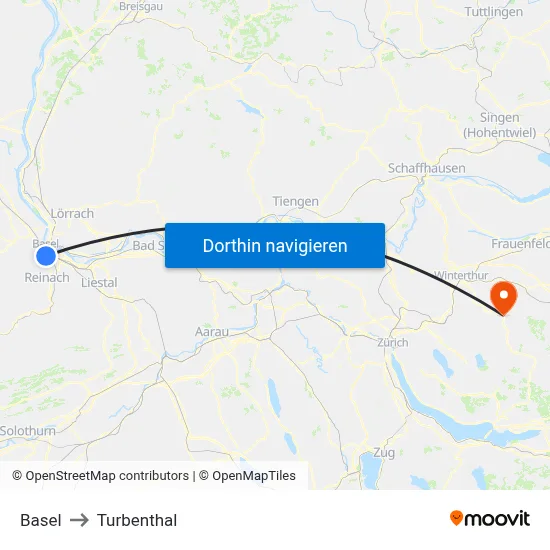 Basel to Turbenthal map