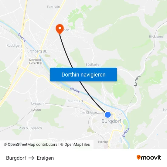 Burgdorf to Ersigen map