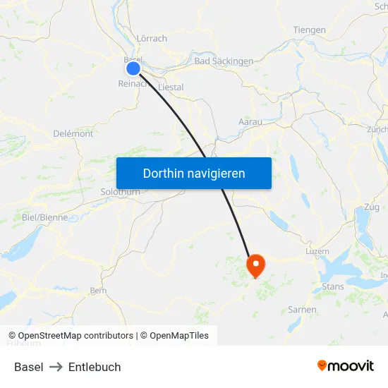 Basel to Entlebuch map