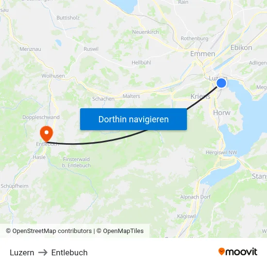Luzern to Entlebuch map