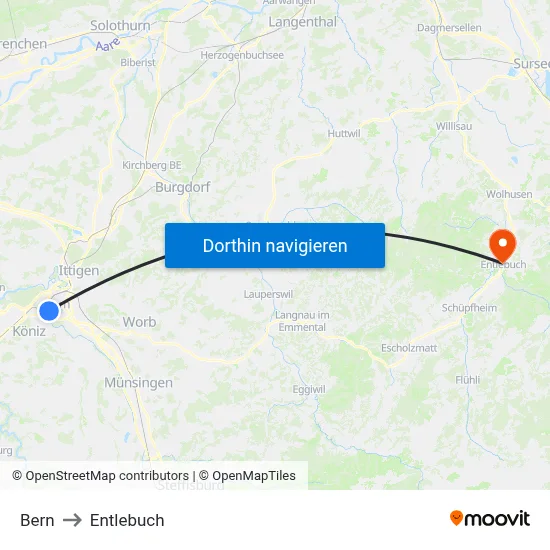 Bern to Entlebuch map