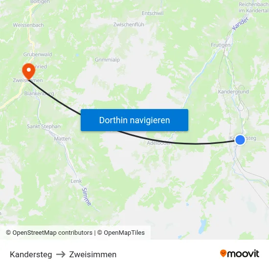 Kandersteg to Zweisimmen map