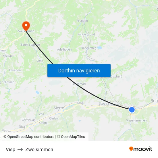 Visp to Zweisimmen map