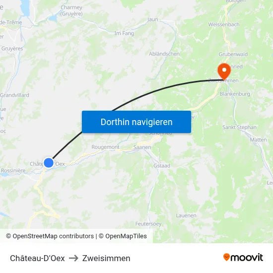 Château-D'Oex to Zweisimmen map