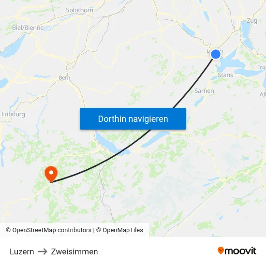 Luzern to Zweisimmen map
