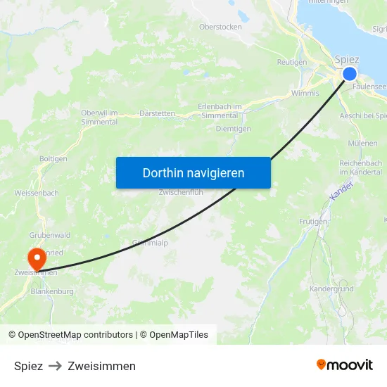 Spiez to Zweisimmen map