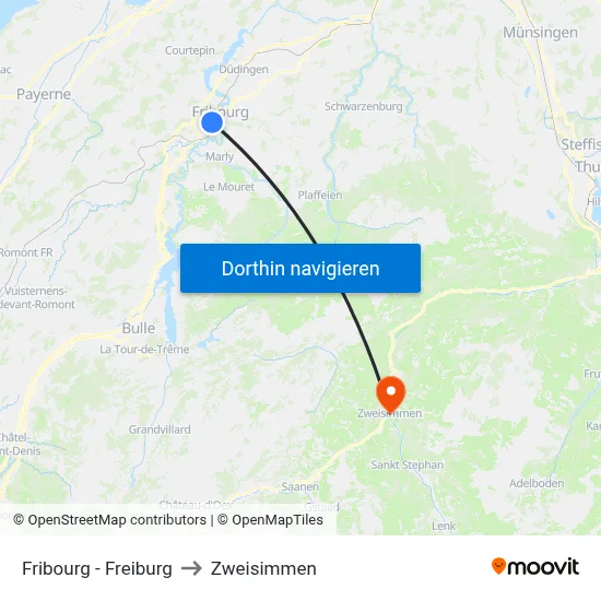 Fribourg - Freiburg to Zweisimmen map