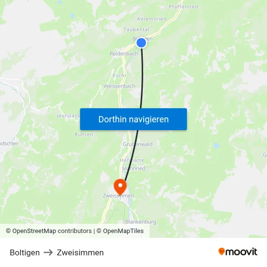 Boltigen to Zweisimmen map