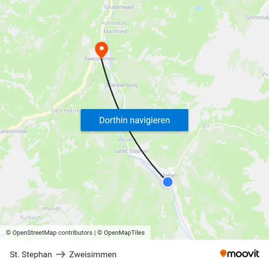 St. Stephan to Zweisimmen map